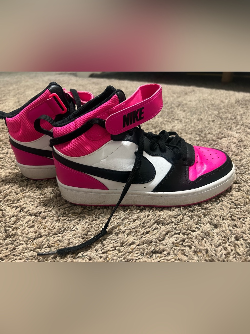Nike Kids High-Top Sneakers in Pink, Black & White